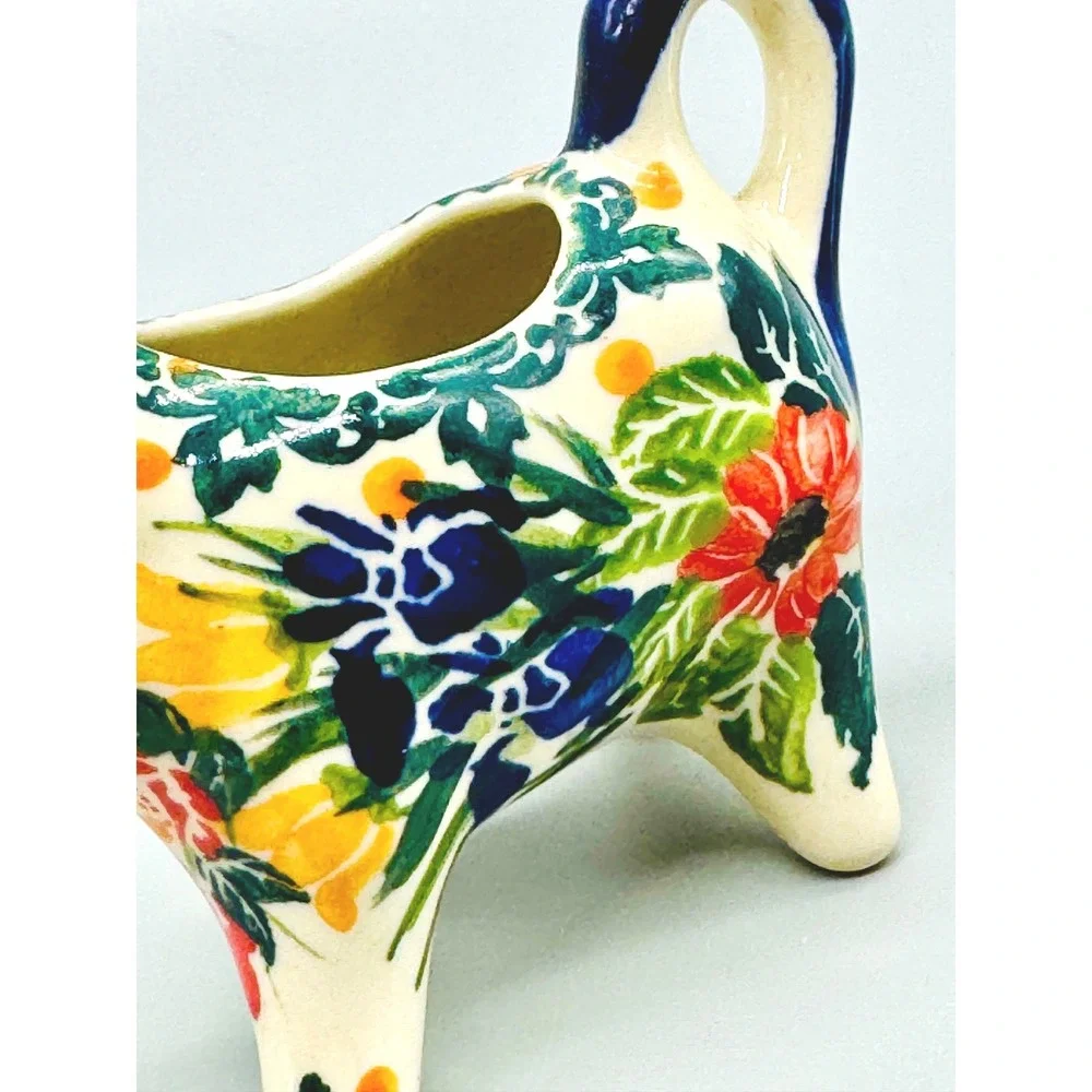 Polish Pottery Cow Creamer Creamer Cornflowers Butterfly Boleslawiec